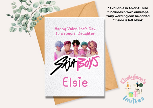 Personalised Valentine's Day greetings card Kpop DEMON HUNTERS saja boys