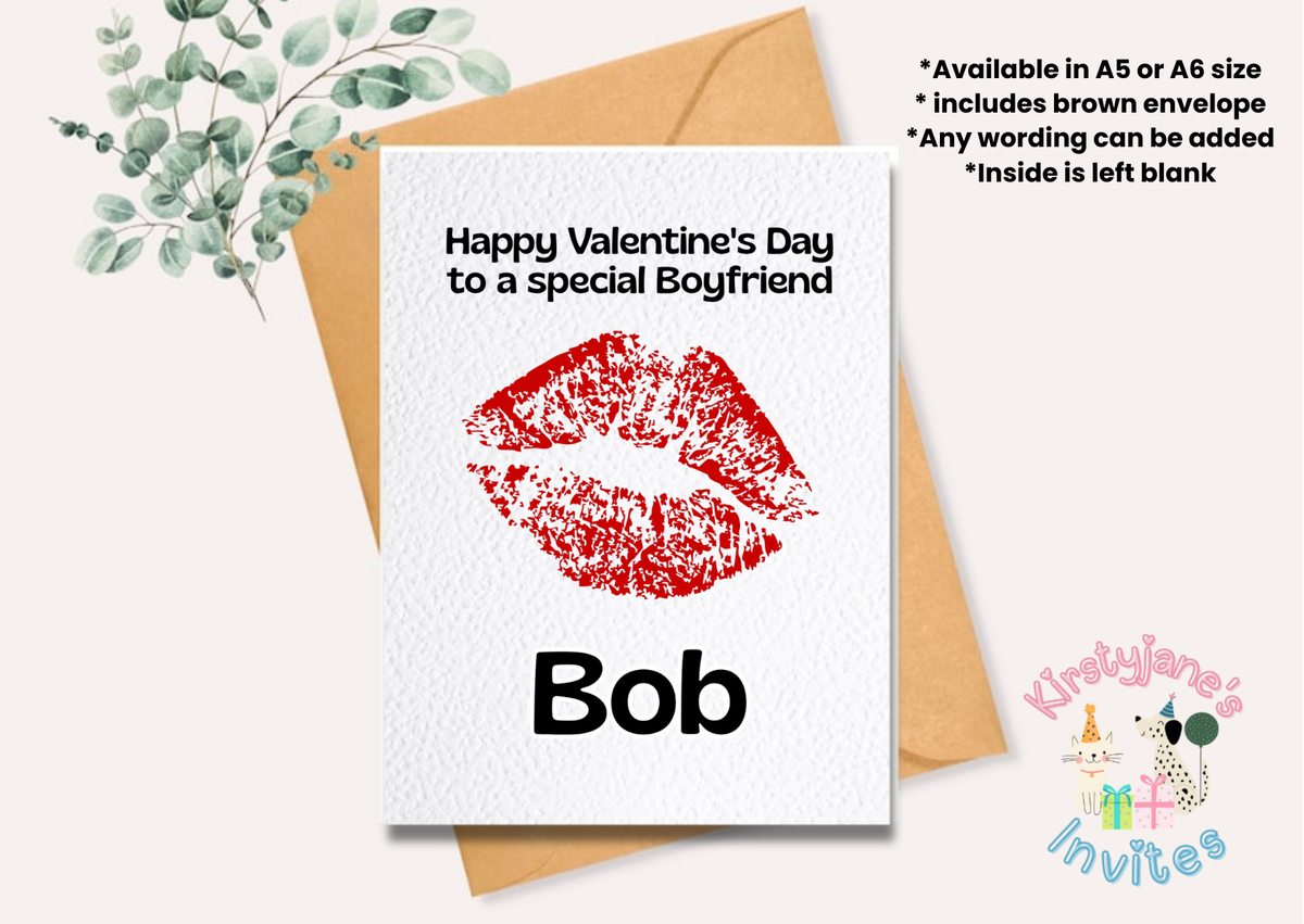 Personalised Valentine's Day greetings card lips