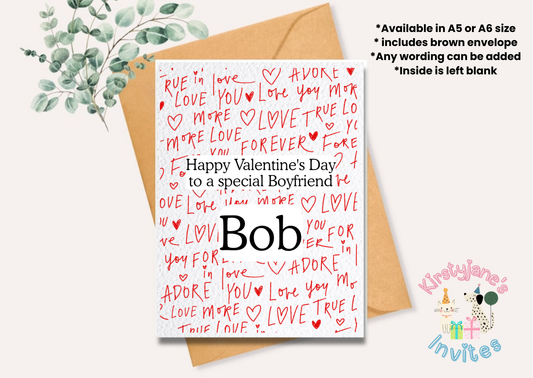 Personalised Valentine's Day greetings card
