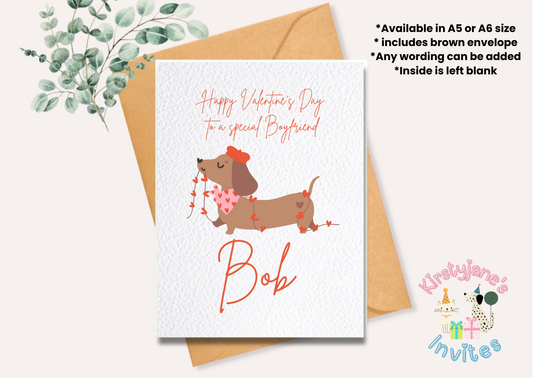 Personalised Valentine's Day greetings card dachshund dog
