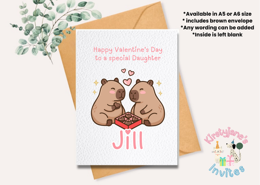 Personalised Valentine's Day greetings card capybara