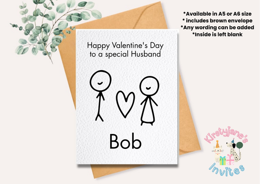 Personalised Valentine's Day greetings card stick people