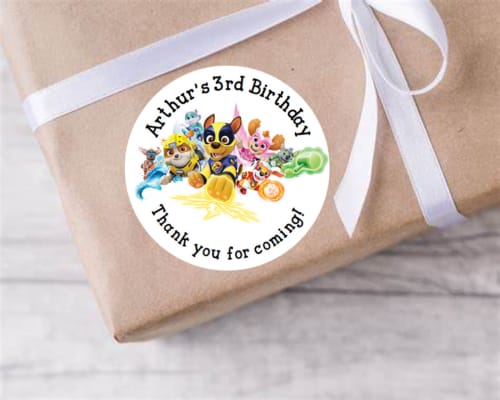 Personalised birthday party paw patrol mighty pups stickers