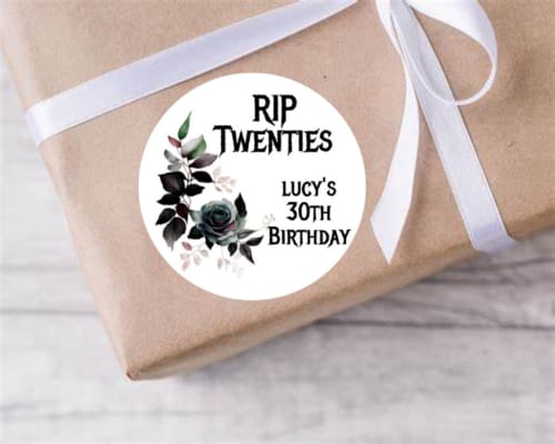 Personalised birthday party gothic RIP stickers