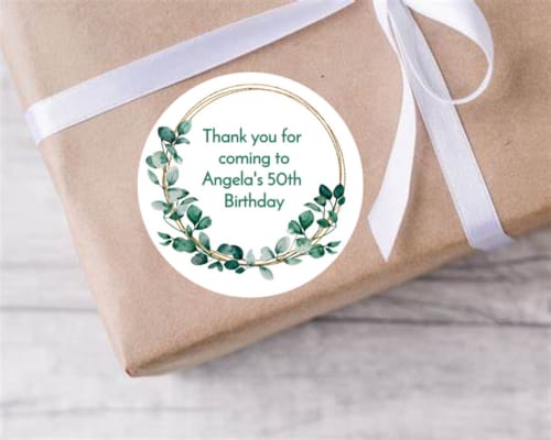 Personalised birthday party Eucalyptus stickers