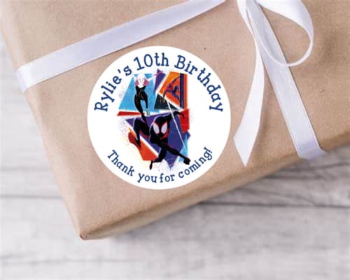 Personalised birthday party Spiderman across the spider verse stickers