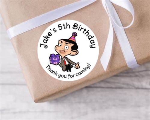 Personalised birthday party Mr Bean stickers