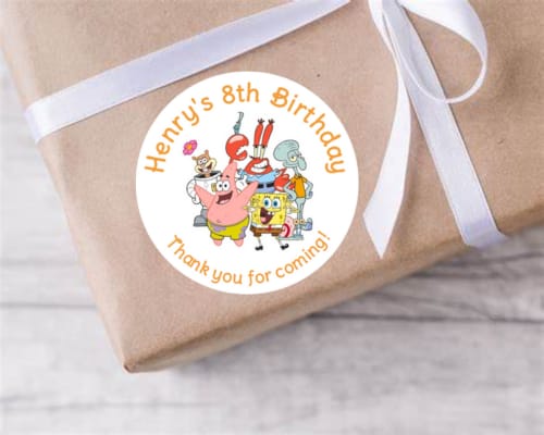Personalised birthday party Spongebob Squarepants stickers