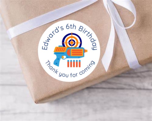 Personalised birthday party nerf wars stickers