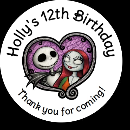 Personalised birthday party Nightmare Before Christmas Jack Skellington stickers