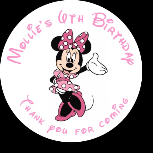 Personalised birthday party Disney Minnie Mouse stickers