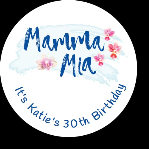 Personalised birthday party abba mamma mia stickers