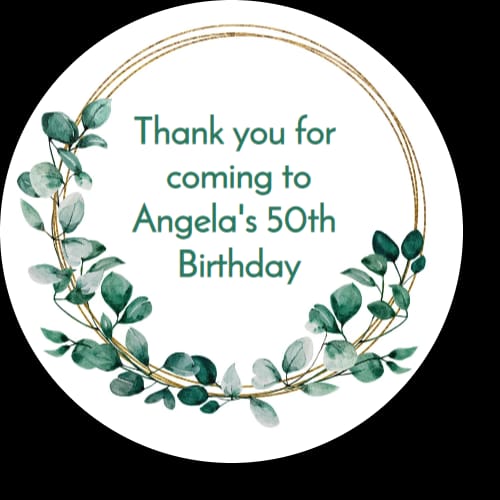 Personalised birthday party Eucalyptus stickers