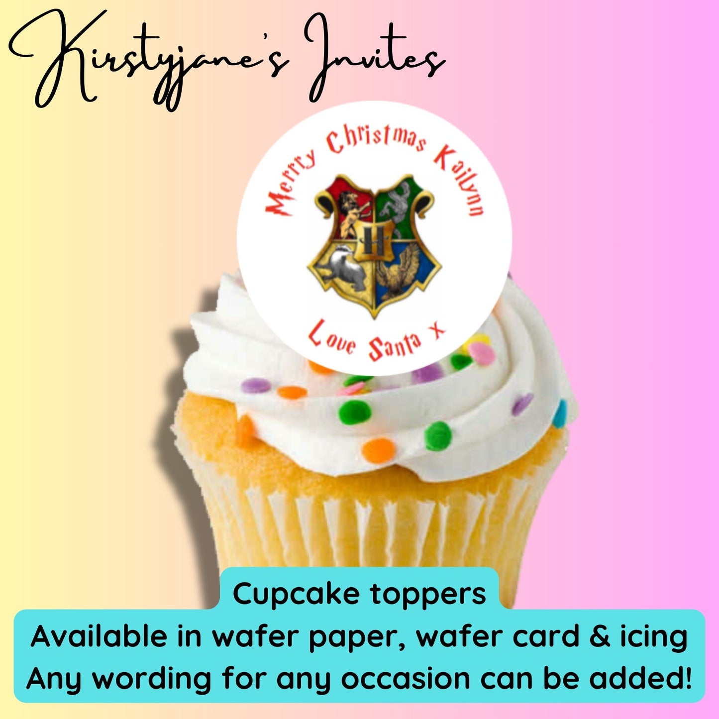 Personalised cupcake toppers Harry Potter hogwarts