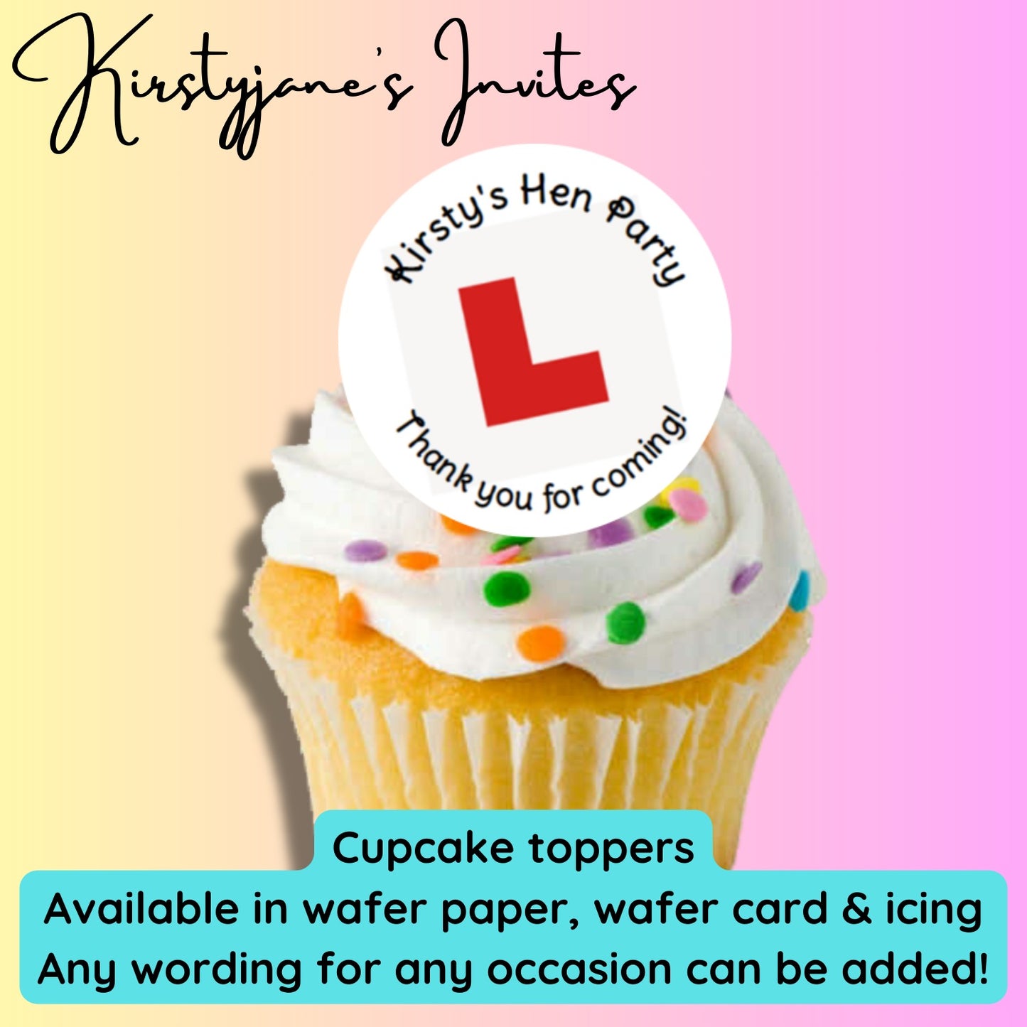 Personalised cupcake toppers Hen Night L Plate