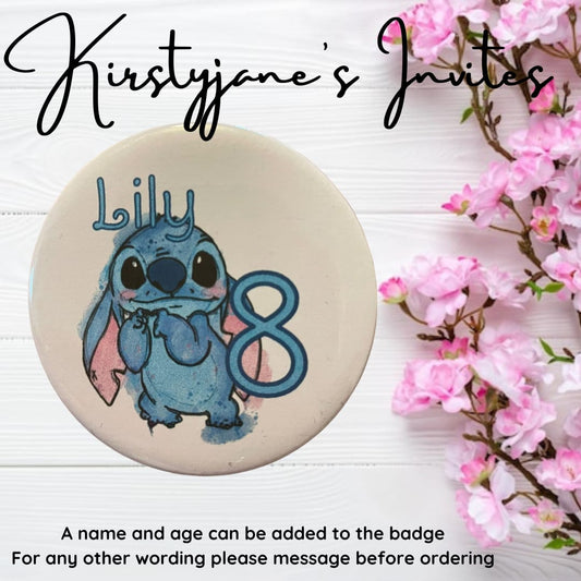Personalised Disney Stitch birthday badge