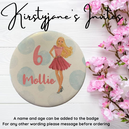 Personalised Barbie birthday badge