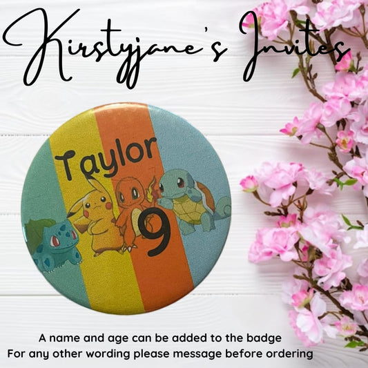 Personalised Pokemon birthday badge