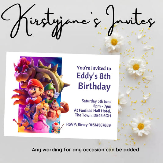 Personalised Mario kids  age invitations