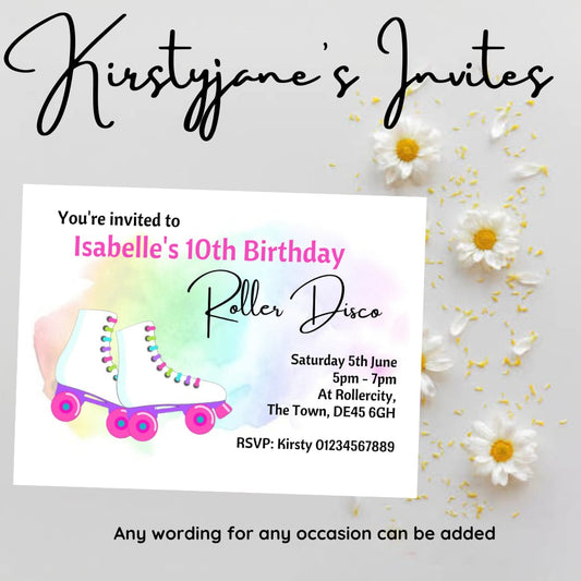 Personalised roller skates skating invitations