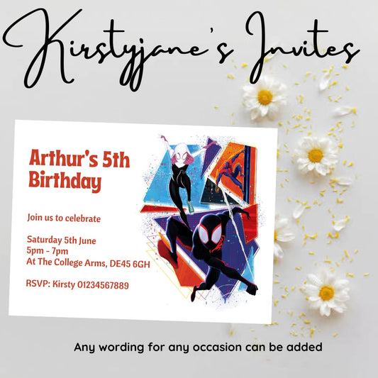 Personalised Spider-Man across the spider verse  birthday invitations