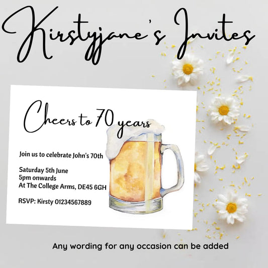 Personalised Adult beer birthday invitations