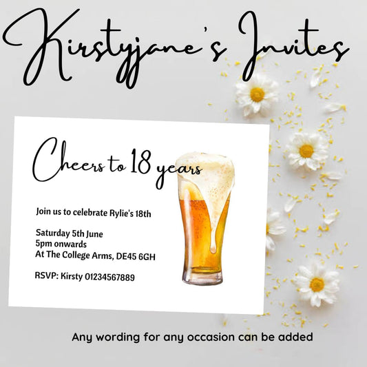 Personalised adult birthday beer invitations