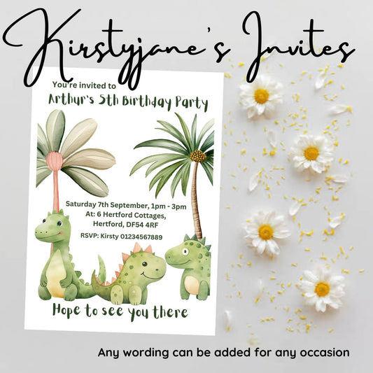 Personalised kids dinosaur   birthday cake party invitations