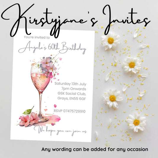 Personalised adults wine ladies birthday party invitations