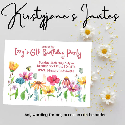 Personalised child adult Floral  birthday party invitations