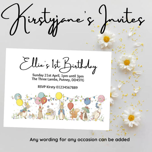 Personalised Peter rabbit birthday party invitations
