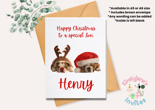 Christmas xmas greetings card Dogs Santa Cute