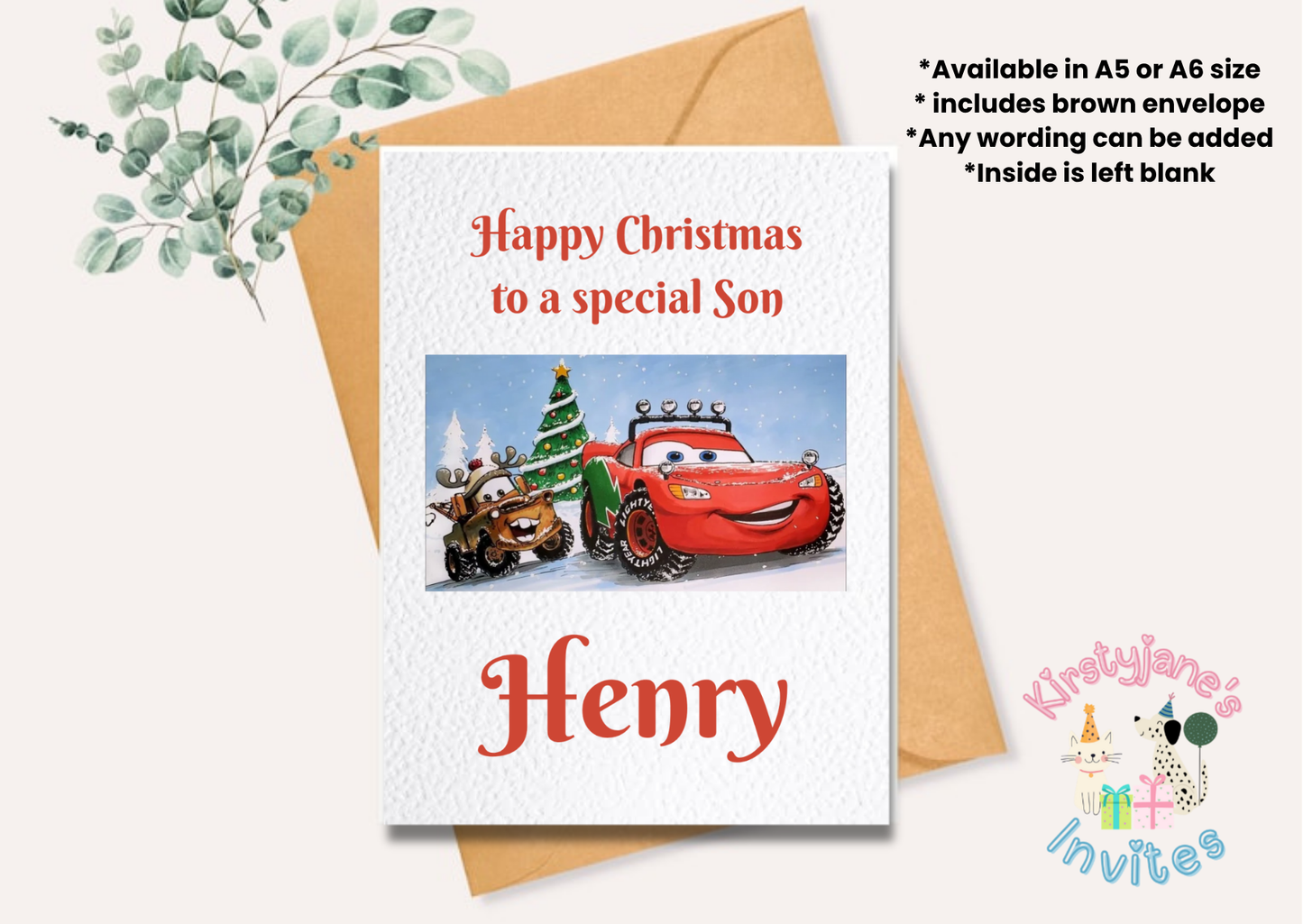 Christmas xmas greetings card Disney Cars Lightning McQueen