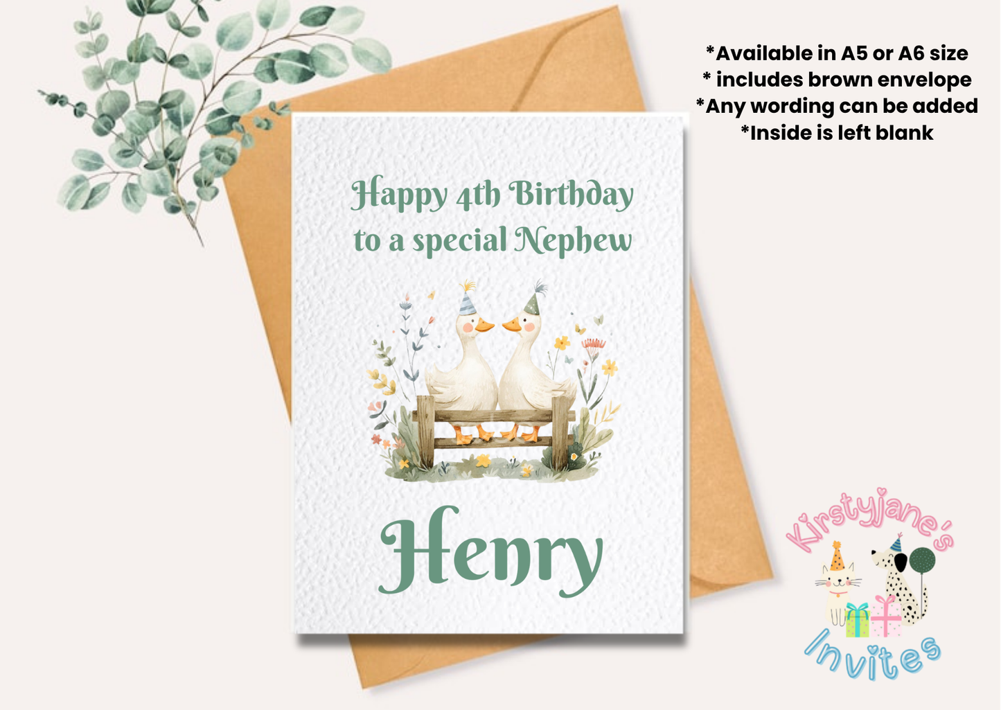 Birthday greetings card Christening Baptism Baby Shower Duck Ducks Goose Geese