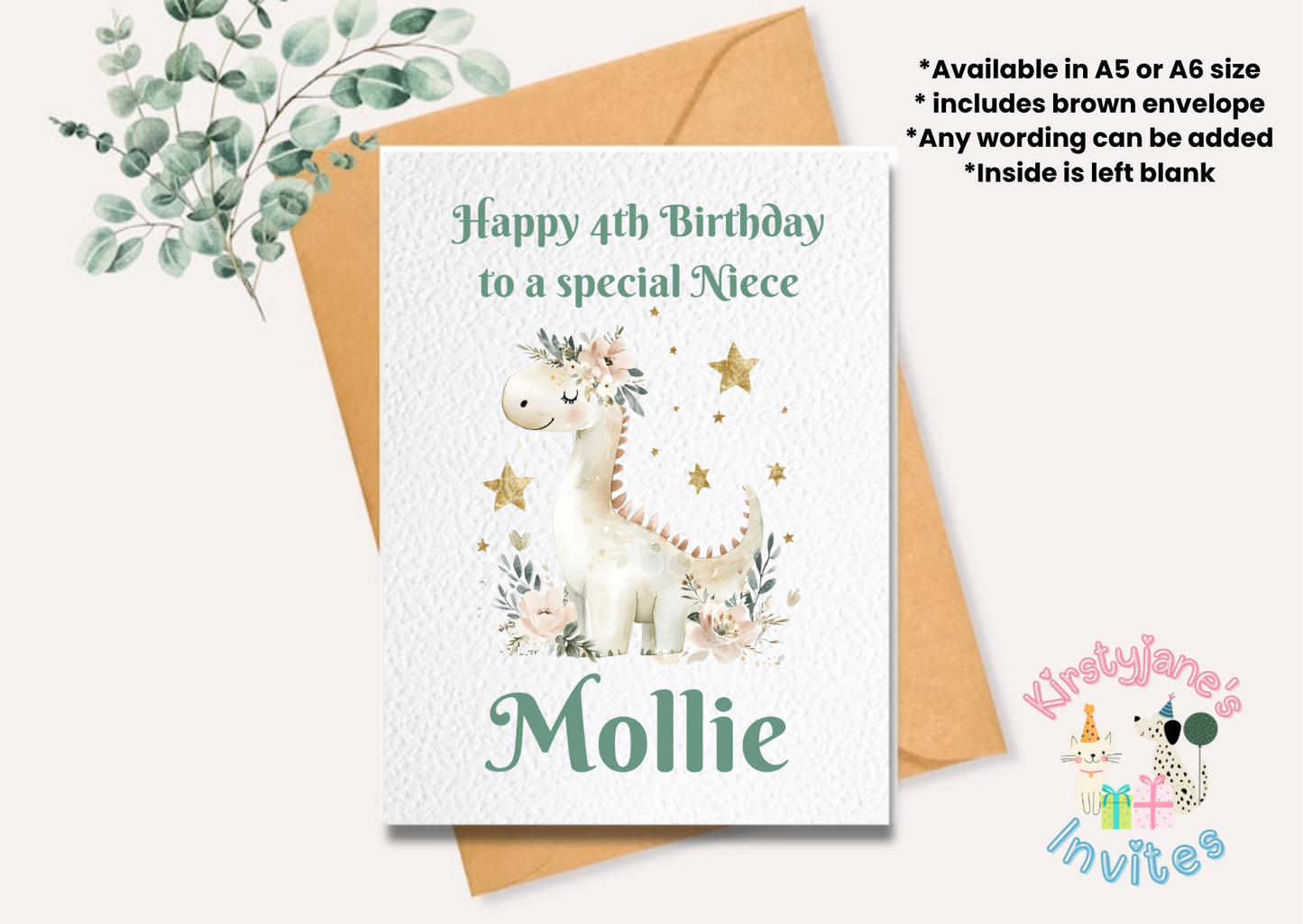 Birthday greetings Card Girls Pink Dinosaur Christening Baby Shower Christmas