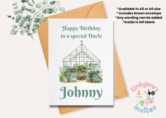 Birthday greetings card Greenhouse Garden Gardening Gardener