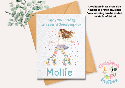 Birthday greetings Card Girls Rollerblades Rollerskating rollerskates