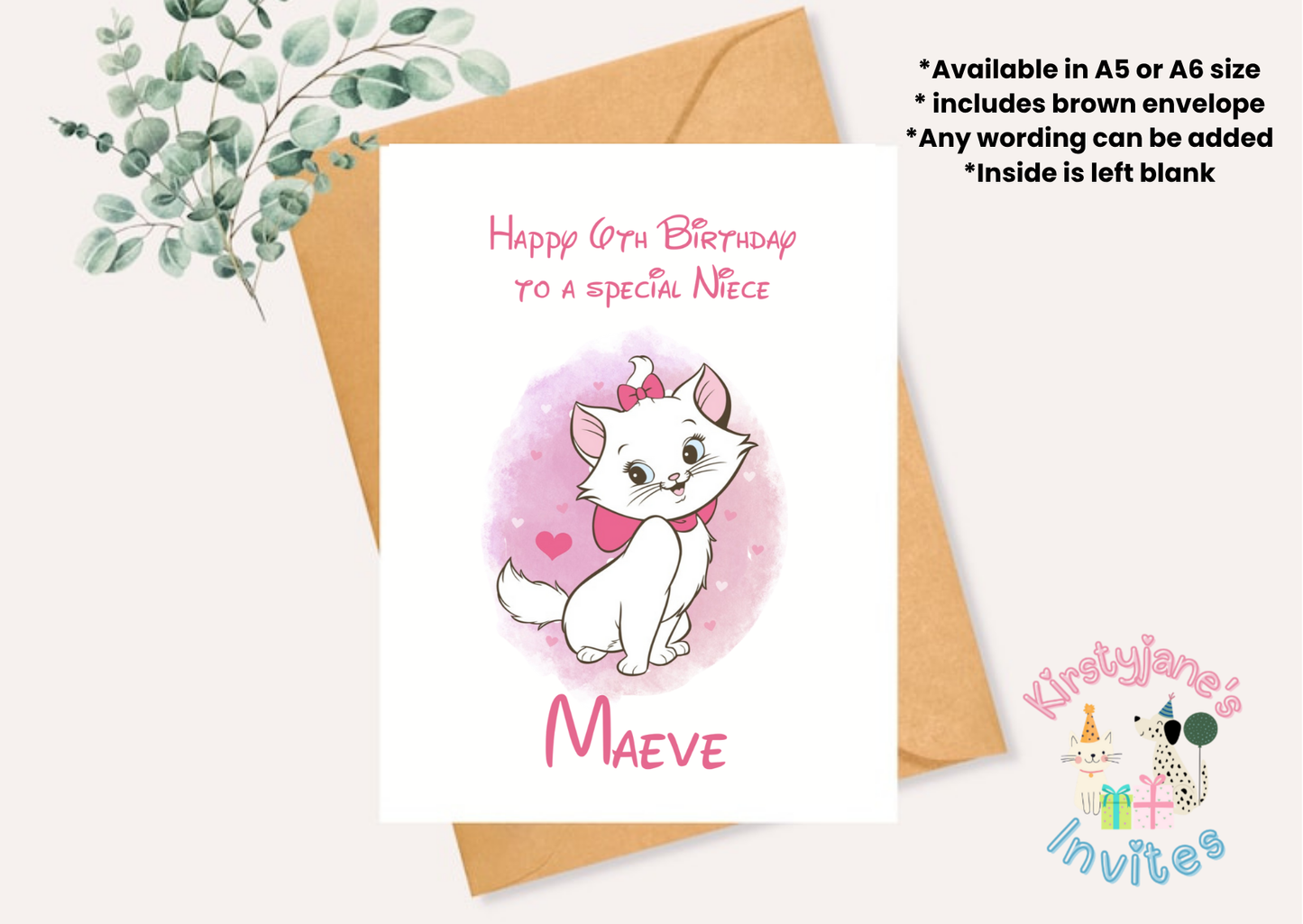 Birthday greetings Card Disney Aristocats Marie cat