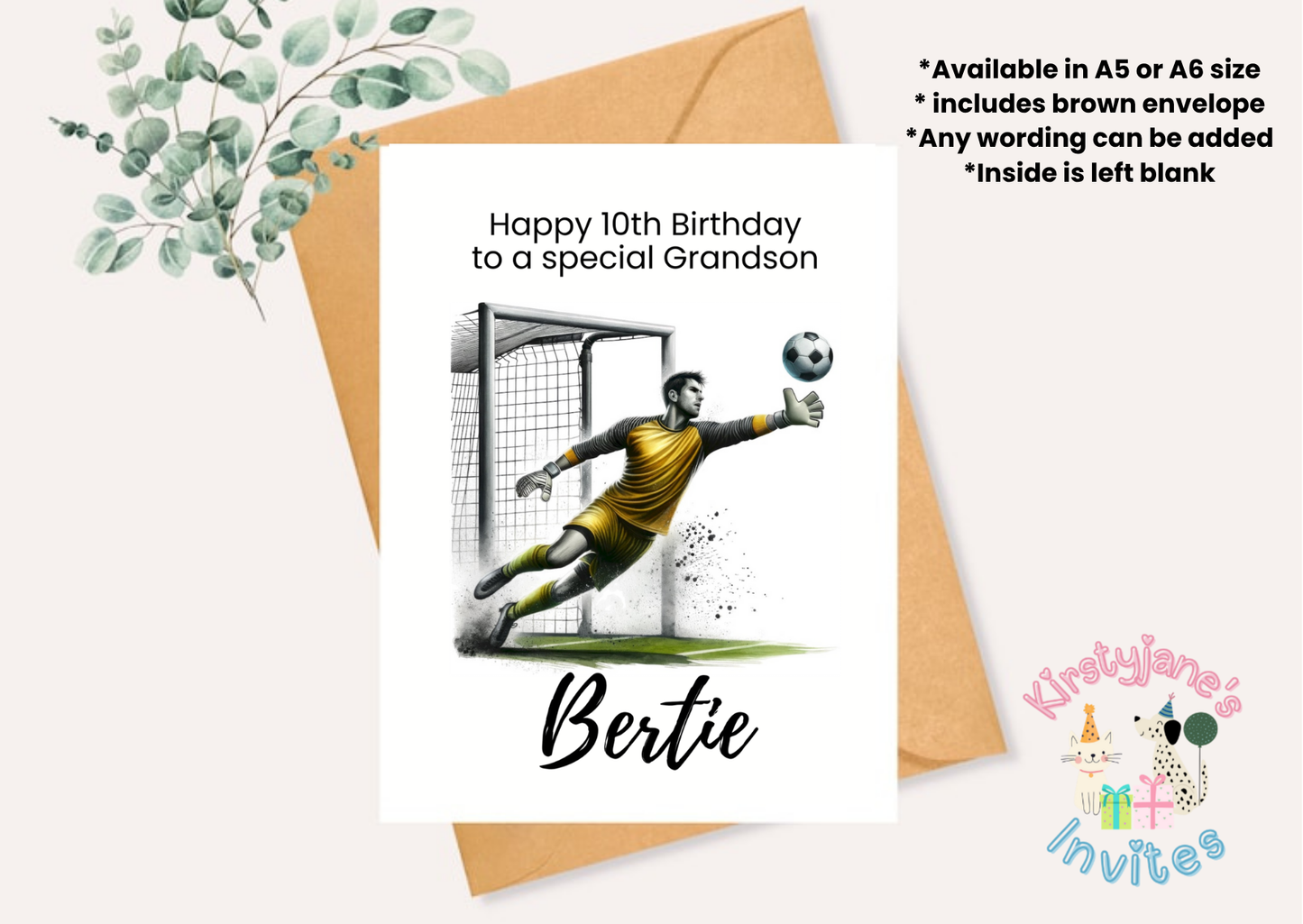 Birthday greetings Card Boys Football Goal goalkeeper