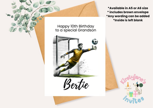 Birthday greetings Card Boys Football Goal goalkeeper