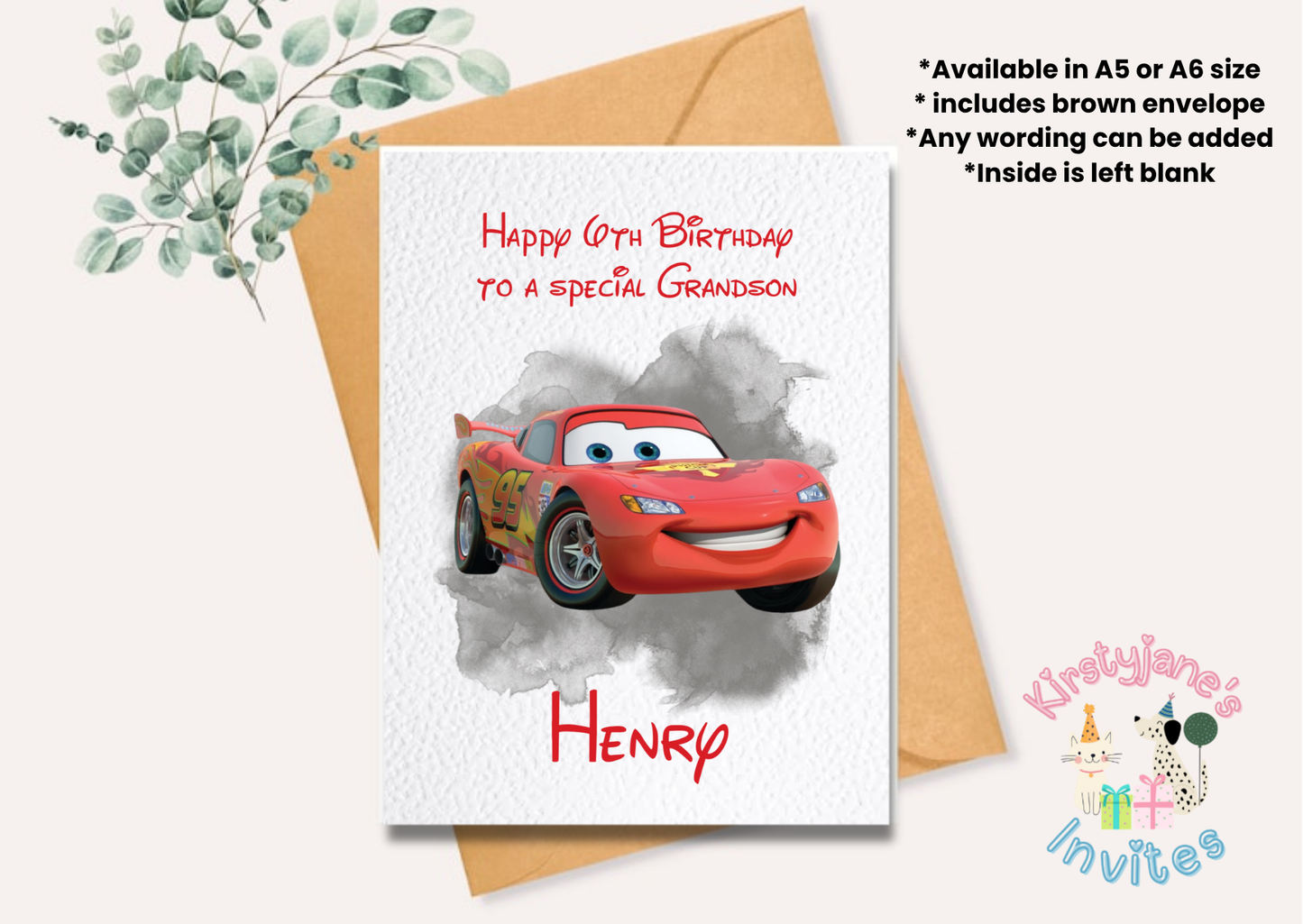 Birthday greetings card Disney Cars Lightning Mcqueen