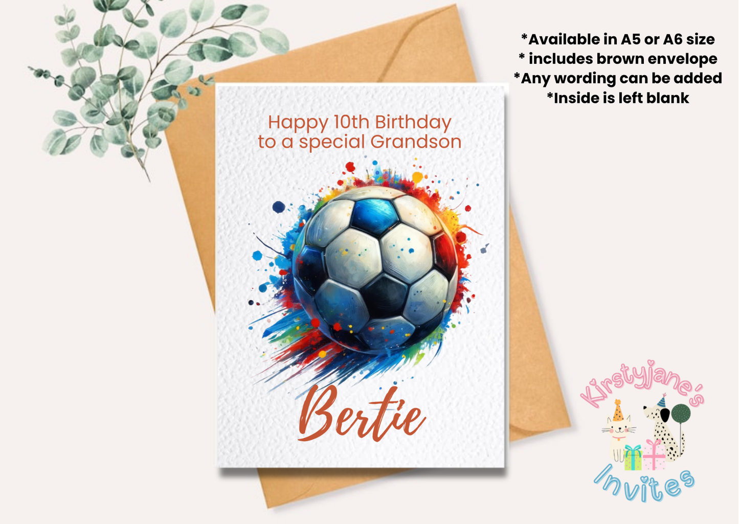 Birthday greetings card football rainbow