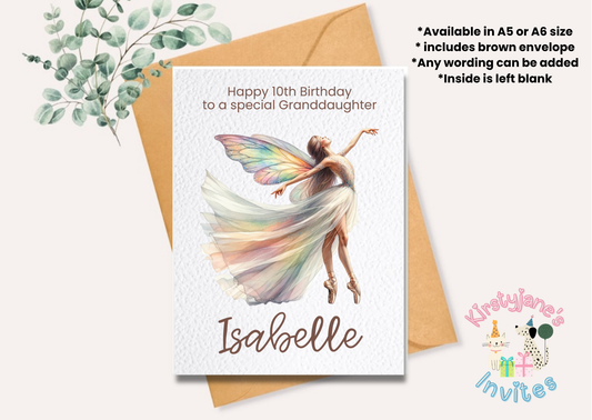 Birthday greetings card womens girls ballet ballerina fairy