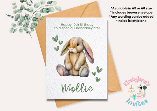 Birthday greetings card womens girls rabbit