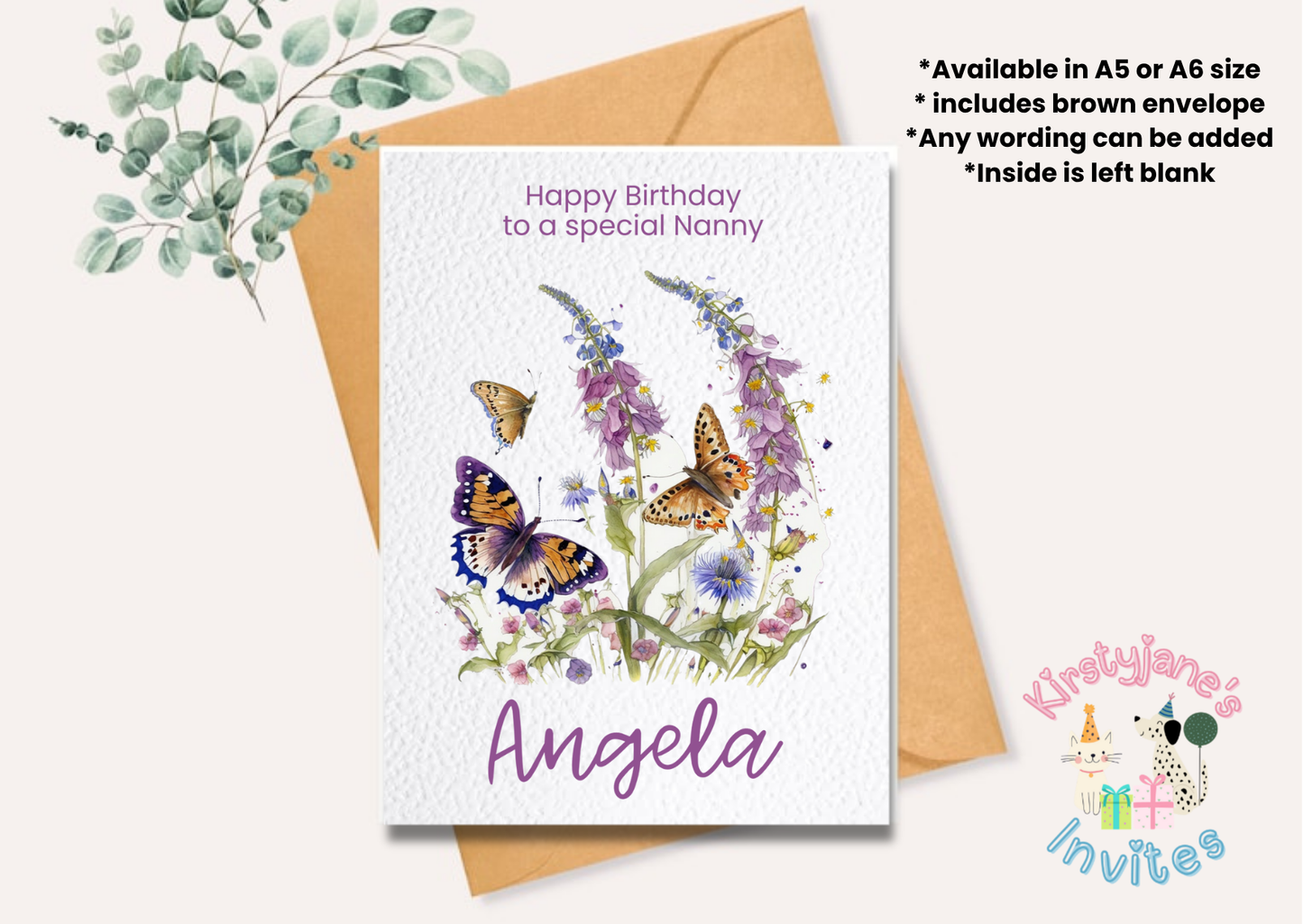 Birthday greetings card womens girls flower flowers butterfly butterflies