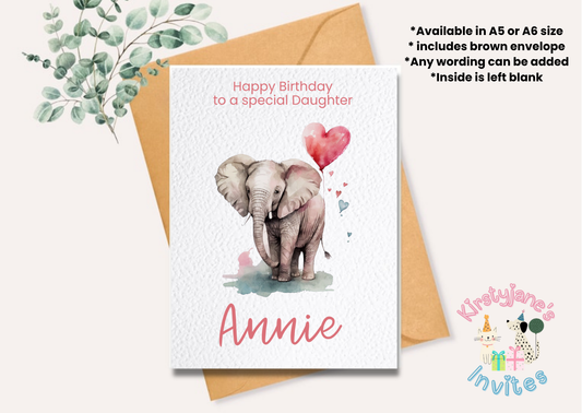 Birthday greetings card elephant love heart