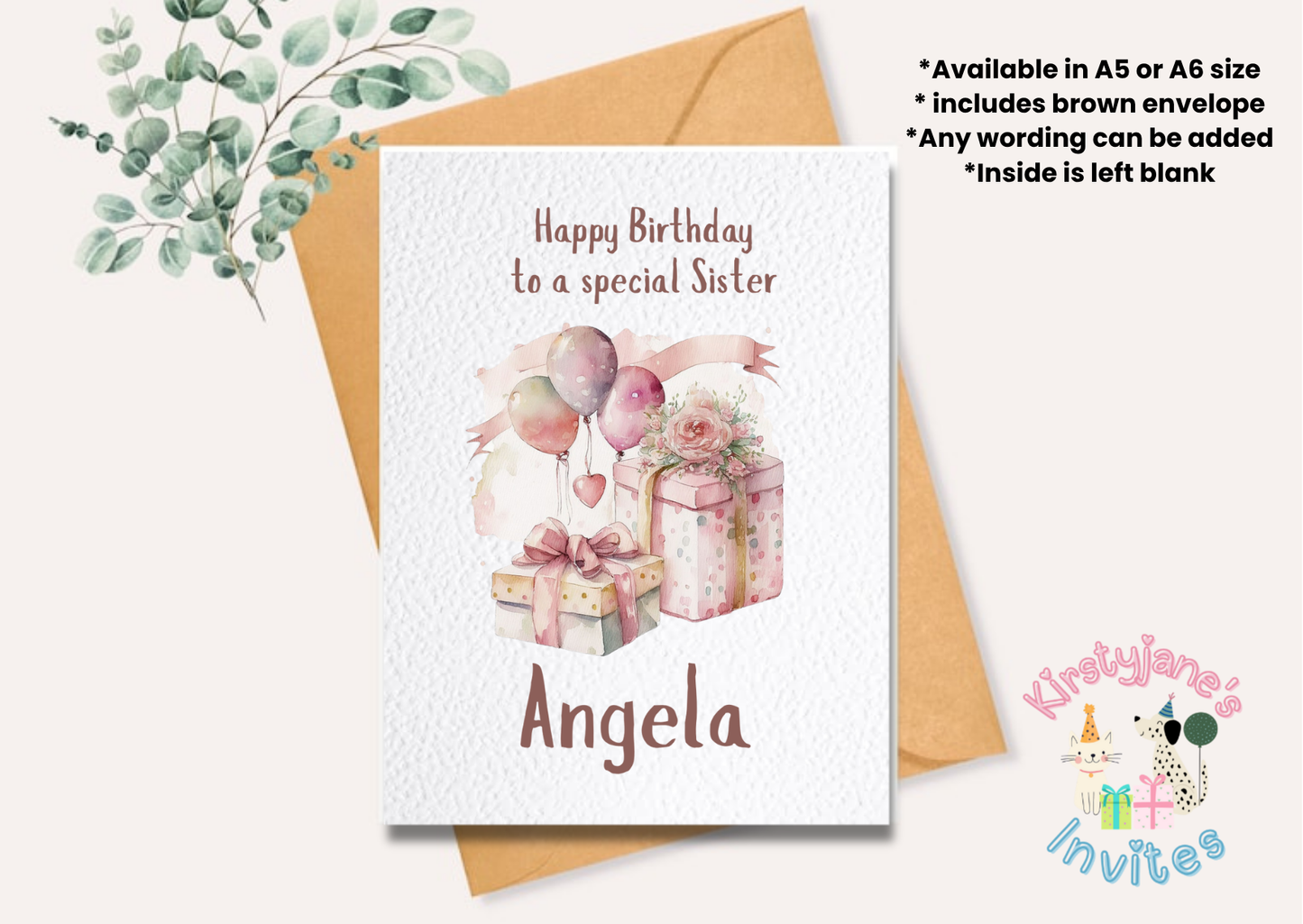 Birthday greetings card pink presents gifts girls women