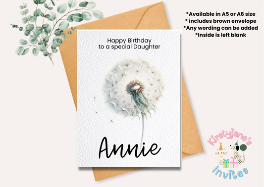 Birthday greetings card dandelion wish garden gardener