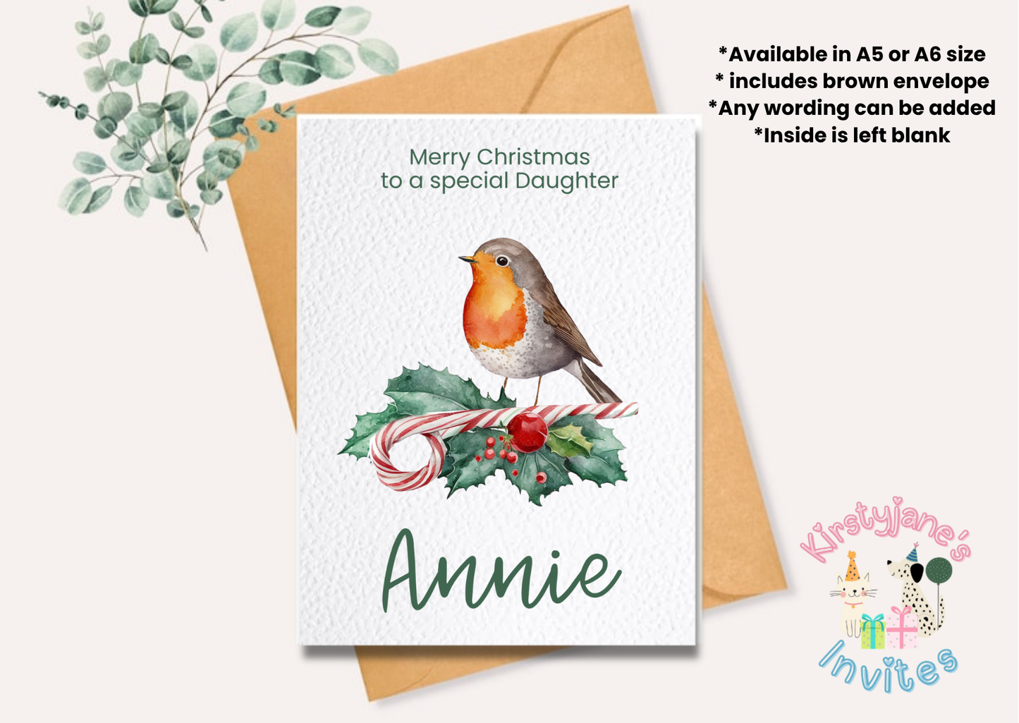 Christmas Xmas Birthday greetings card Robin Holly Ivy