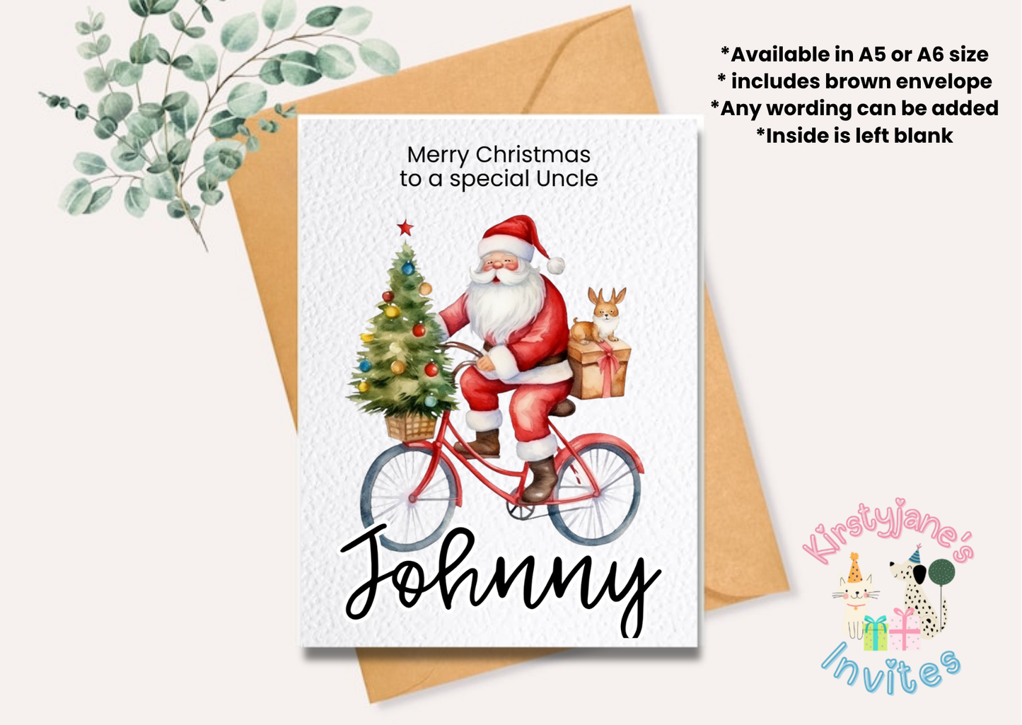 Christmas Xmas Birthday greetings card Santa Claus Father Christmas bicycle